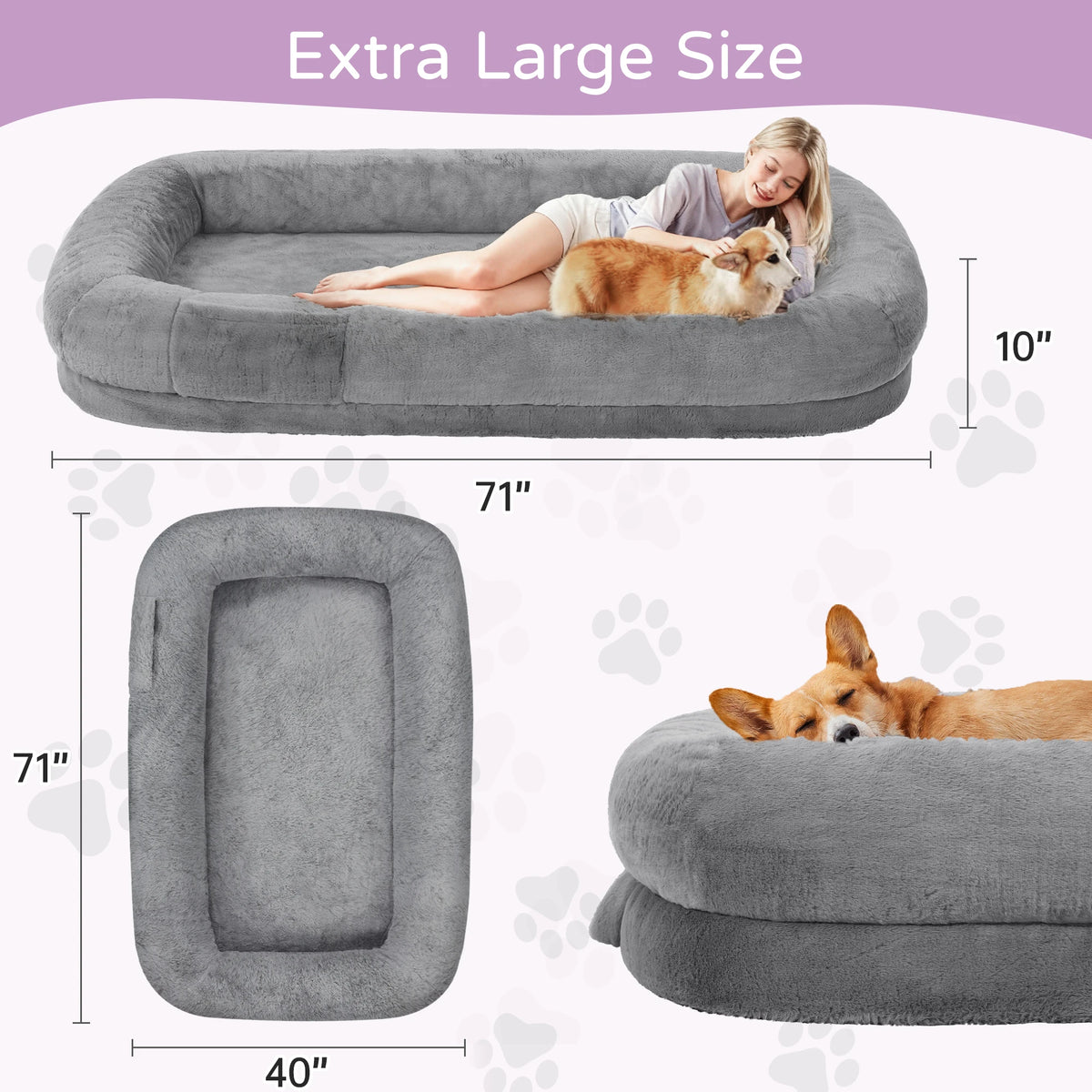 Orthopedic Dog Bed With Removable Faux Fur Cover For Adults