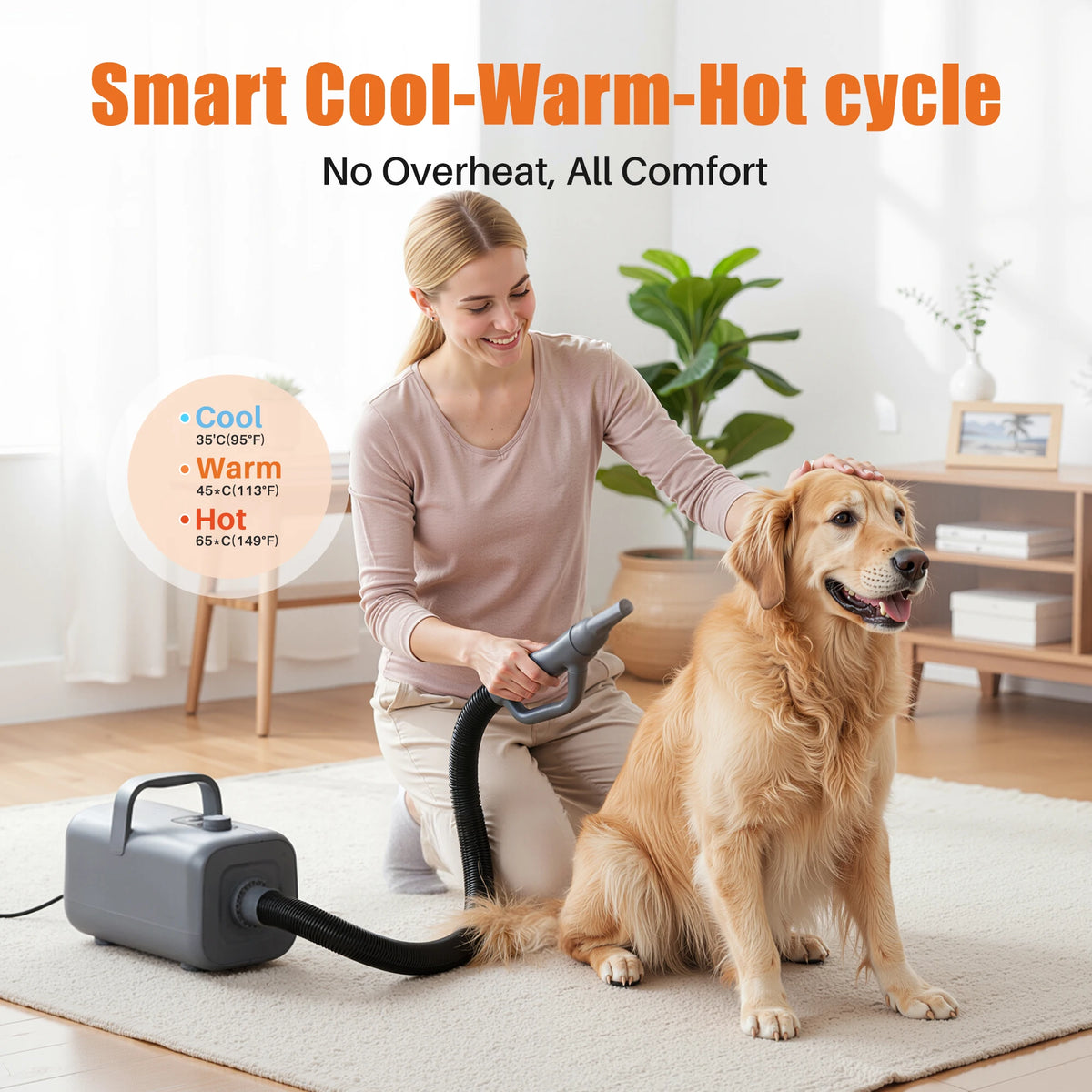 Low Noise Pet Grooming Vacuum Blow Dryer With Four Nozzles