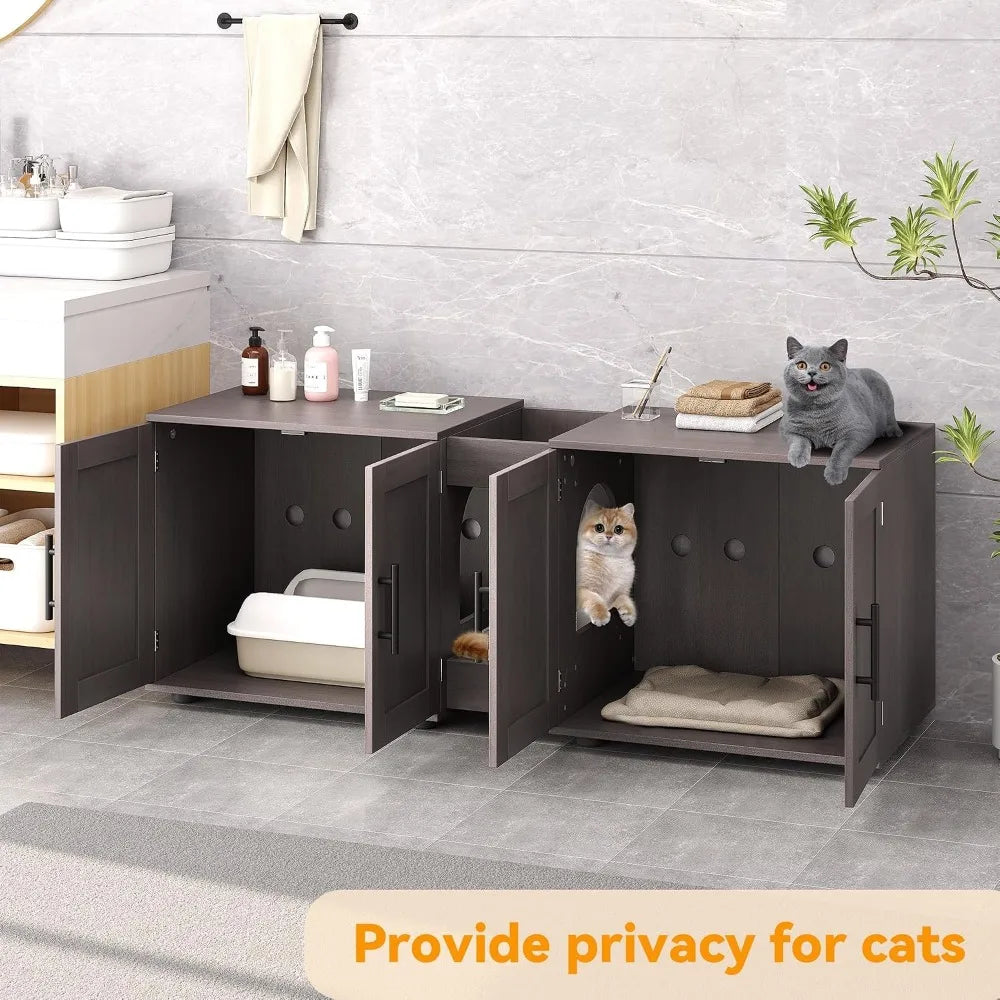 Garvee Wooden Double Room Cat Litter Box Enclosure Furniture