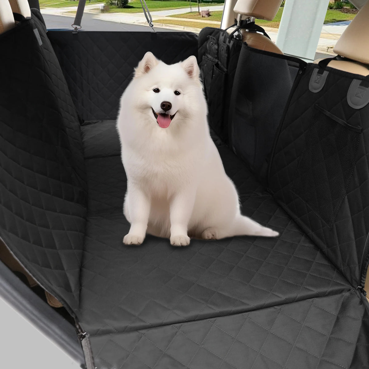 Back Seat Extender for Dogs, Heavy Duty Car Seat Cover for Dogs Pets, Waterproof Anti-Scratch Nonslip Dog Hammock for Cars, Seat Covers Protector with SeatBelt for SUV Truck Standard Black