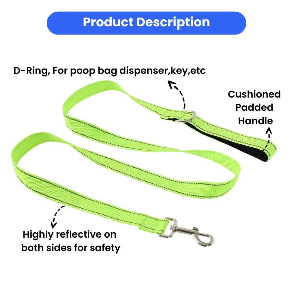 7PCS/Carton Reflective Dog Leash Double Sided Nylon Pet Lead with Padded Handle D Ring Metal Clip for Walking Training 3 Colors Mixed