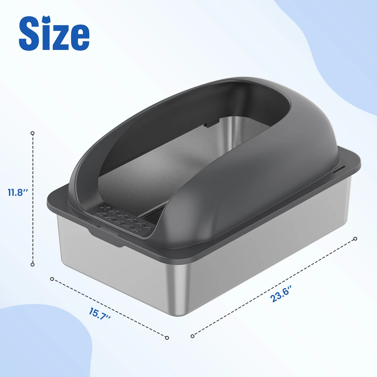 JHK Covered Stainless Steel Cat Litter Box With Scoop and Mat