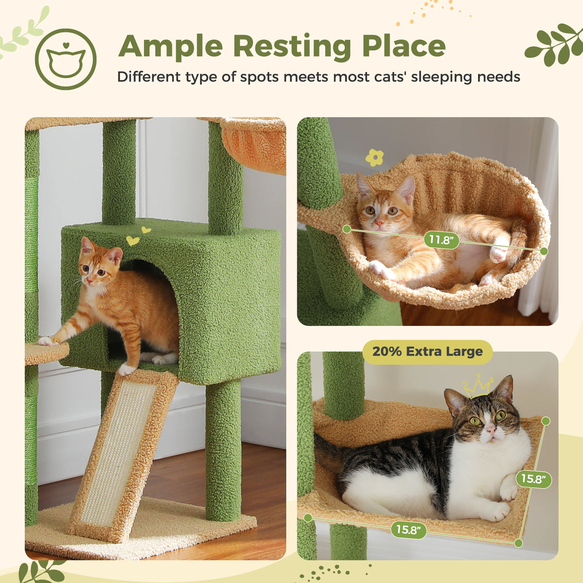 PETEPELA Adjustable Cactus Cat Tree With Condo Hammock And Scratcher