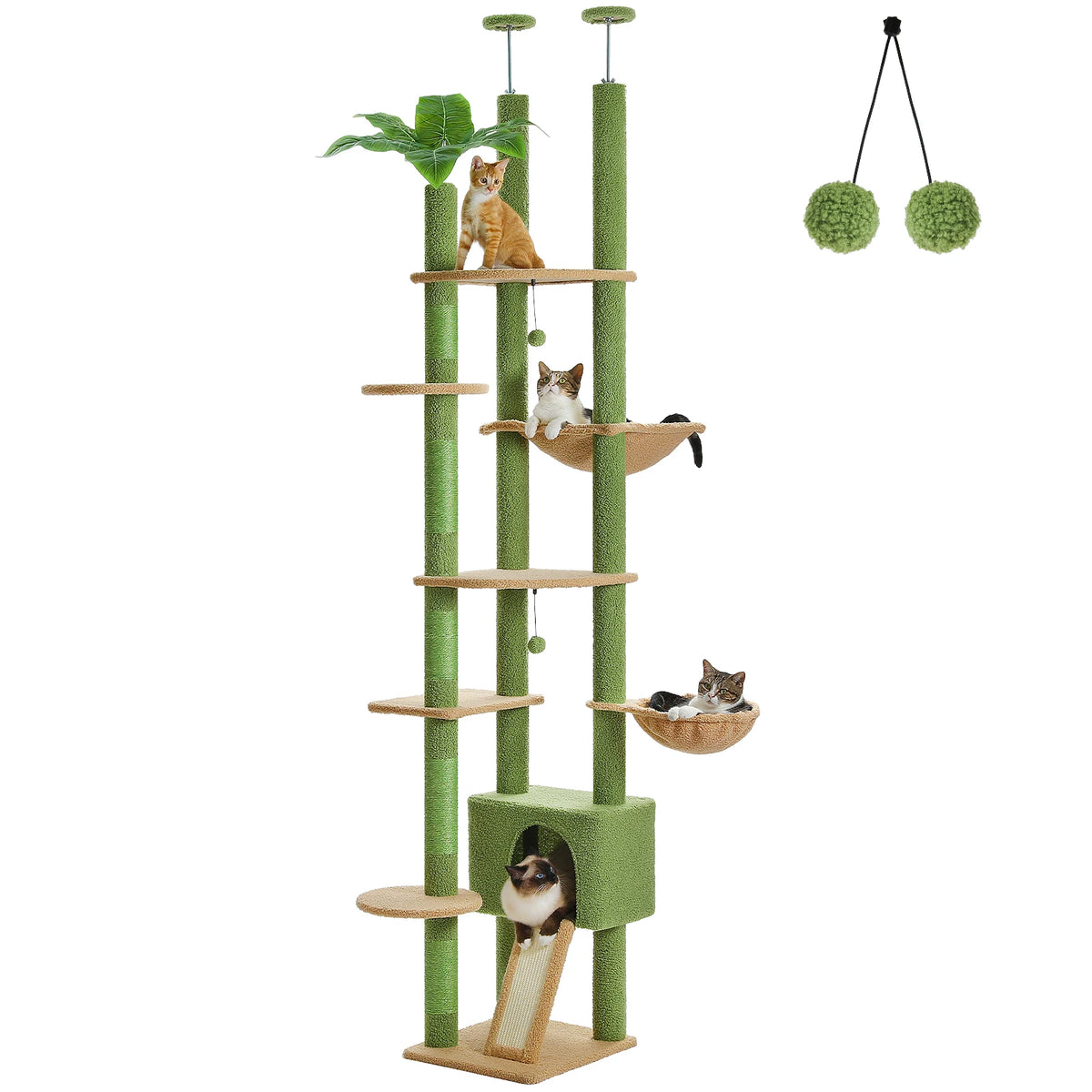 PETEPELA Adjustable Cactus Cat Tree With Condo Hammock And Scratcher