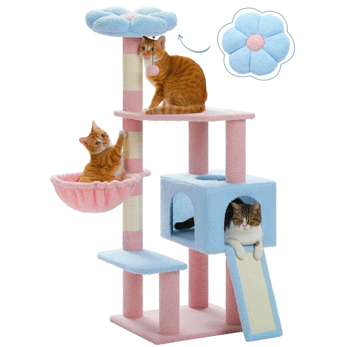 PEQULTI Flower Cat Tree Tower With Sisal Scratching Posts And Hammock