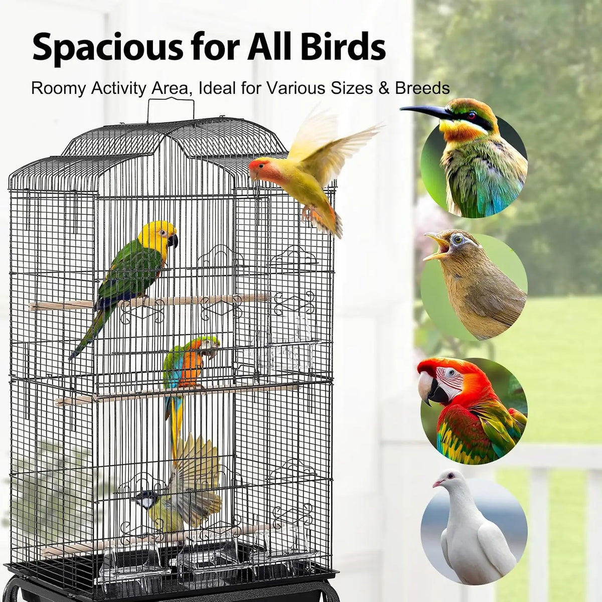 Bird Cage With Play Top And Rolling Stand For Parakeets