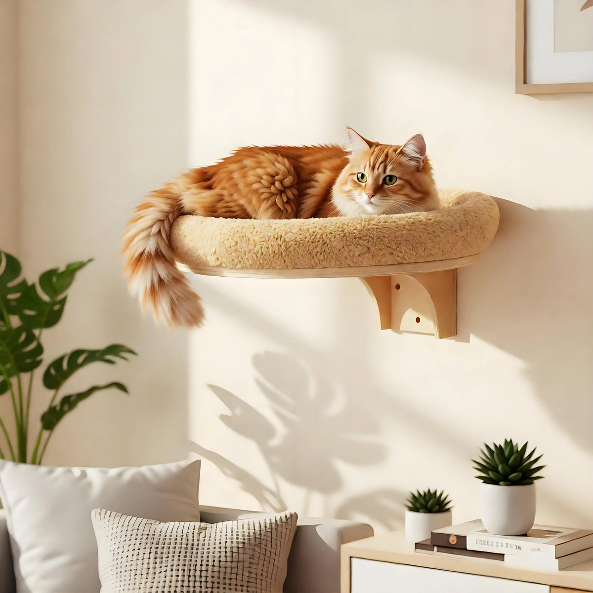 Cat Wall Mounted Wooden Hammock Ladder Scratching Post Perch