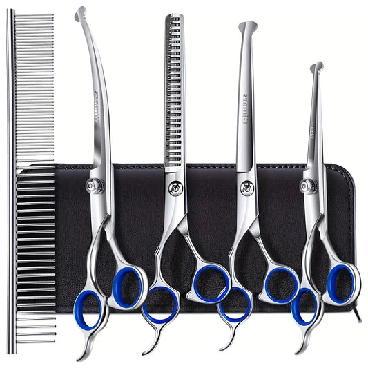 7-in-1 Professional Dog Grooming Scissors Set Stainless Steel Pet Clippers with Ceramic Coating Ergonomic Handle Safe round Tips And Storage Case
