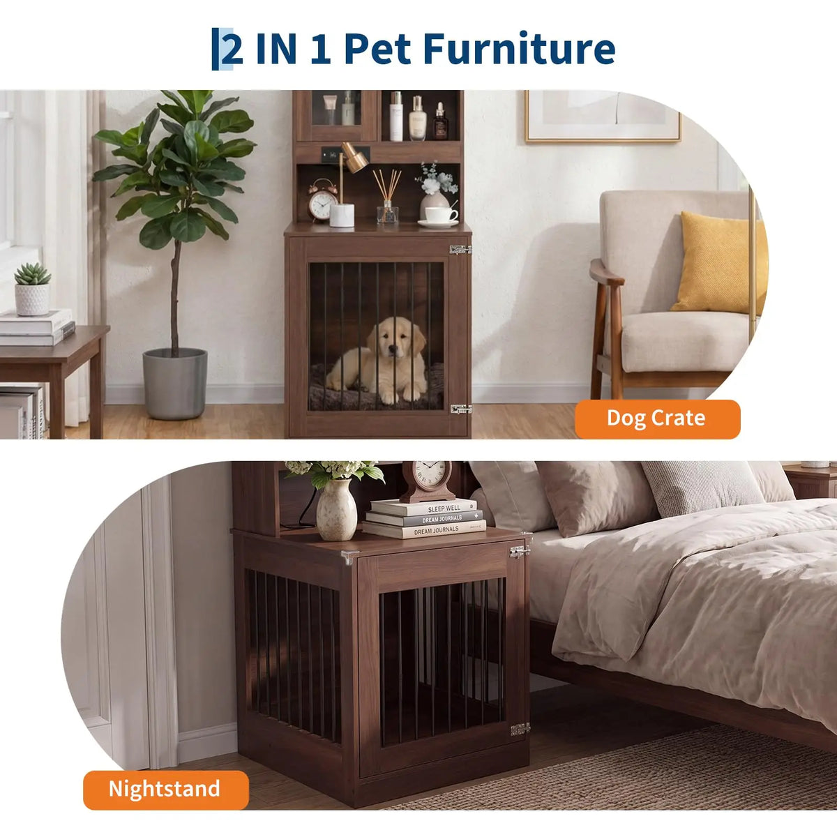 Wooden Dog Crate Furniture With Comfortable Nightstand Design