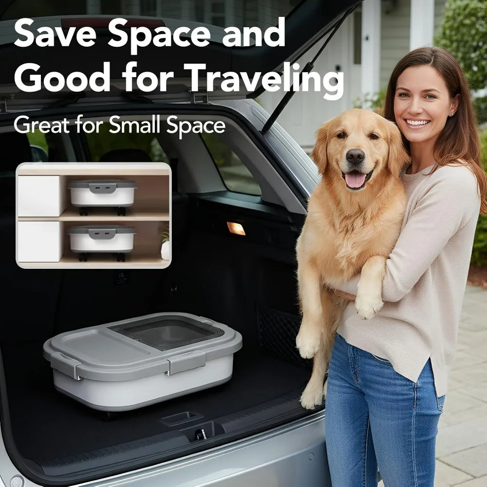 Collapsible Pet Food Storage Container With Airtight Lid And Wheels