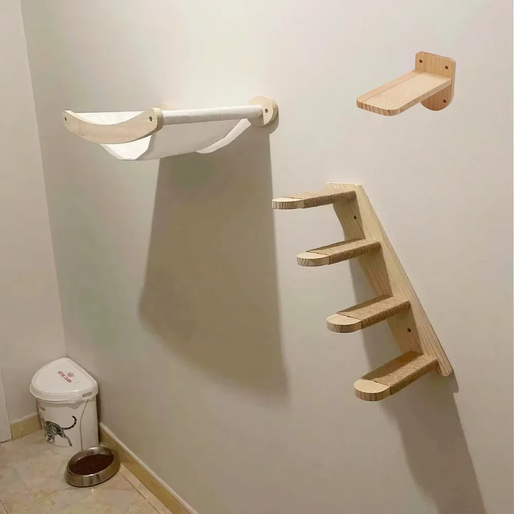 CWV Wall Mounted Cat Climbing Shelf And Sisal Scratching Hammock