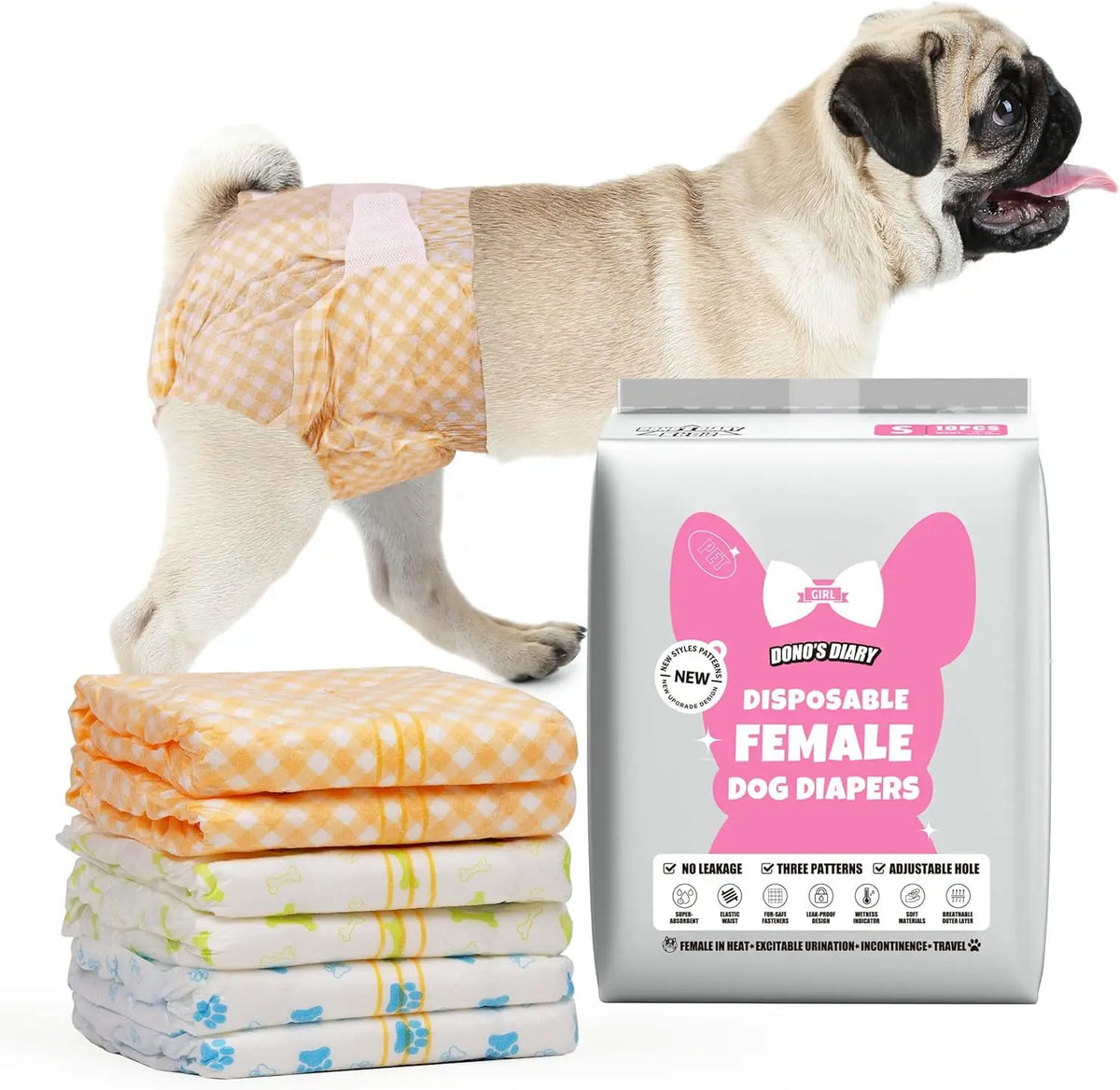 Dono Dog Diapers Female, Disposable Small Puppy Diapers for Heat, Ultra Absorbent Protection, Leak Proof with Wetness Indicator, Comfortable Fit for Girl Dogs in Heat & Elderly Incontinence