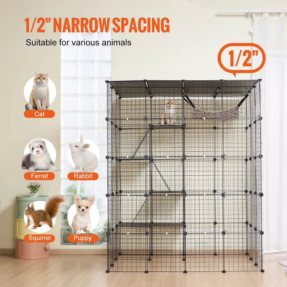 SucceBuy Stainless Steel Multi Tier Cat Cage With Ramp