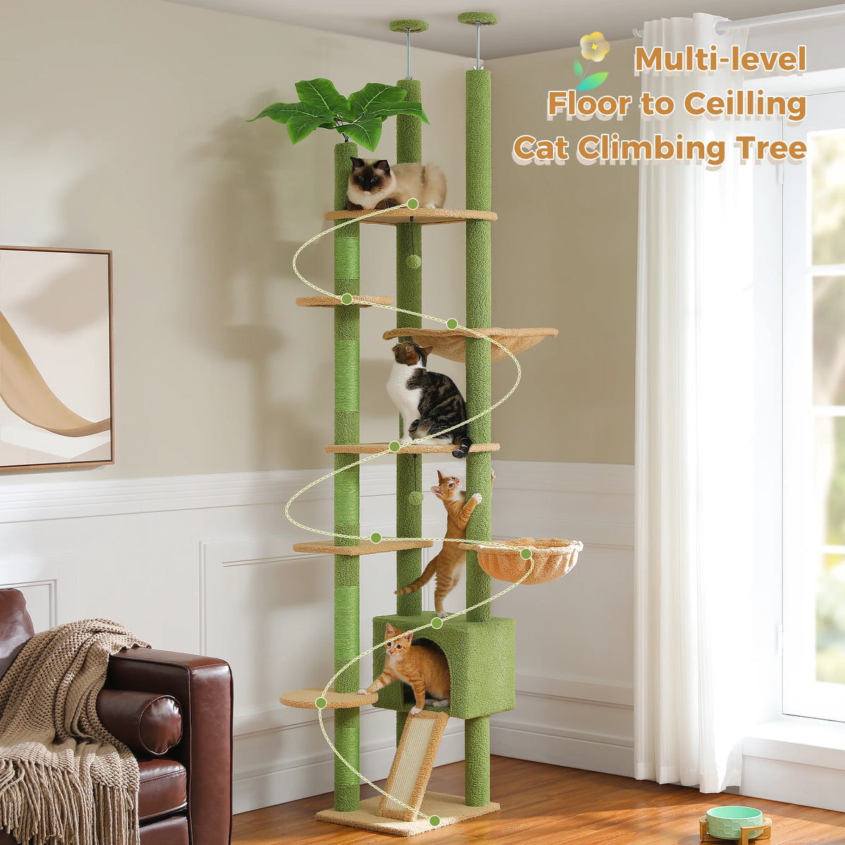 PETEPELA Adjustable Cactus Cat Tree With Condo Hammock And Scratcher