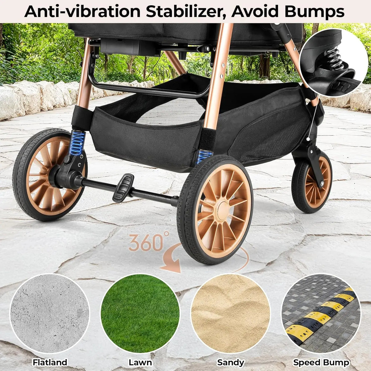 Foldable All Terrain Pet Stroller 3in1 Carrier Storage Cup Holder