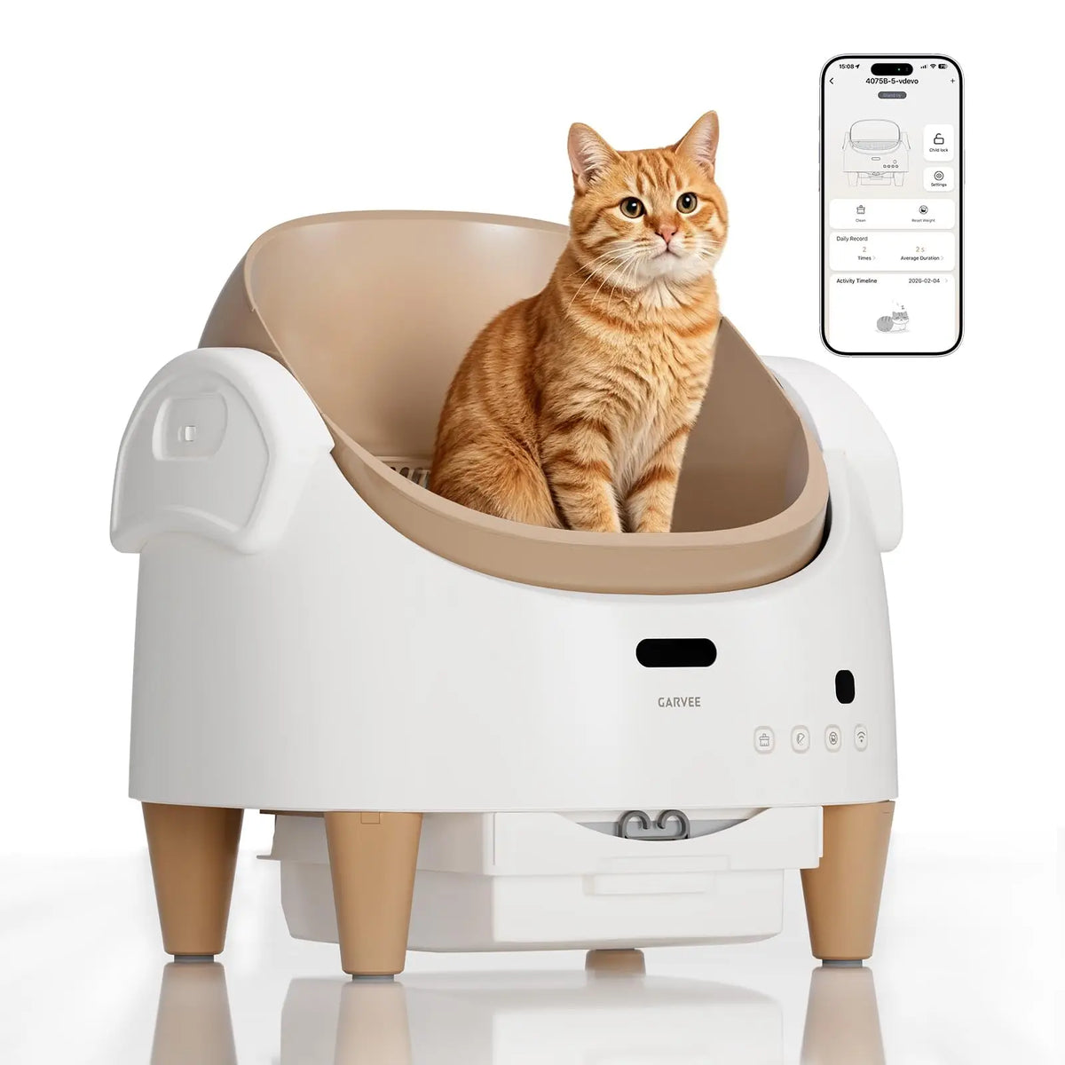 Automatic Self-Cleaning Cat Litter Box with App Control, Open-Top Smart Cat Litter Box with 360° Safety Sensors & Odor Control, Large Waste Bin, Ideal for Multiple Cats