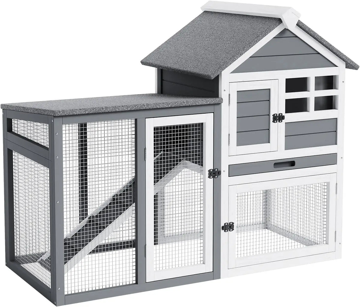 Large 2-Story Indoor Outdoor Wooden Rabbit Hutch Mobile Bunny Cage Waterproof Roof with Pull-Out Tray and Waterproof Roof Small Animal Enclosur for Rabbits, Guinea Pigs, Ducks, Chickens