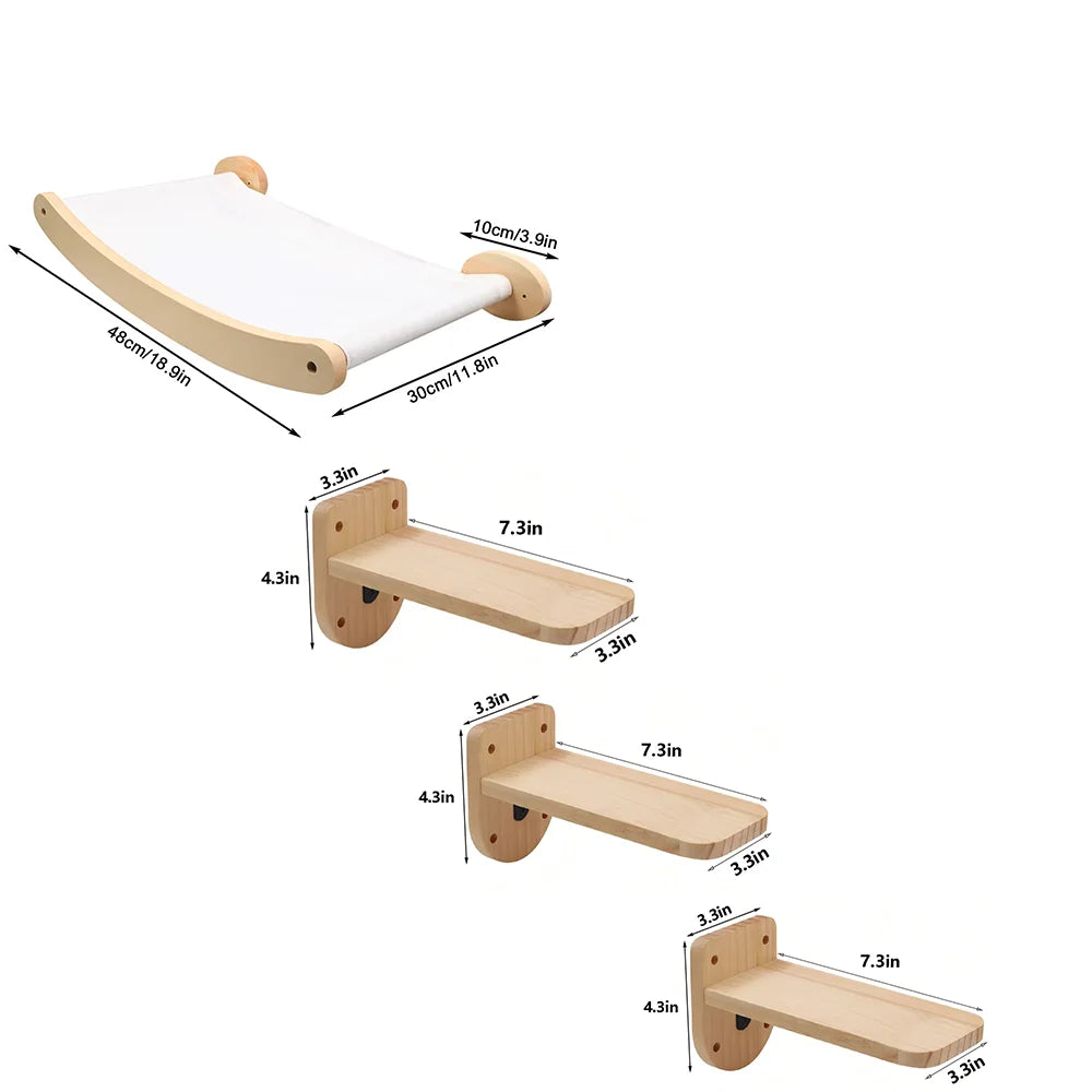 CWV Wall Mounted Cat Climbing Shelf And Sisal Scratching Hammock