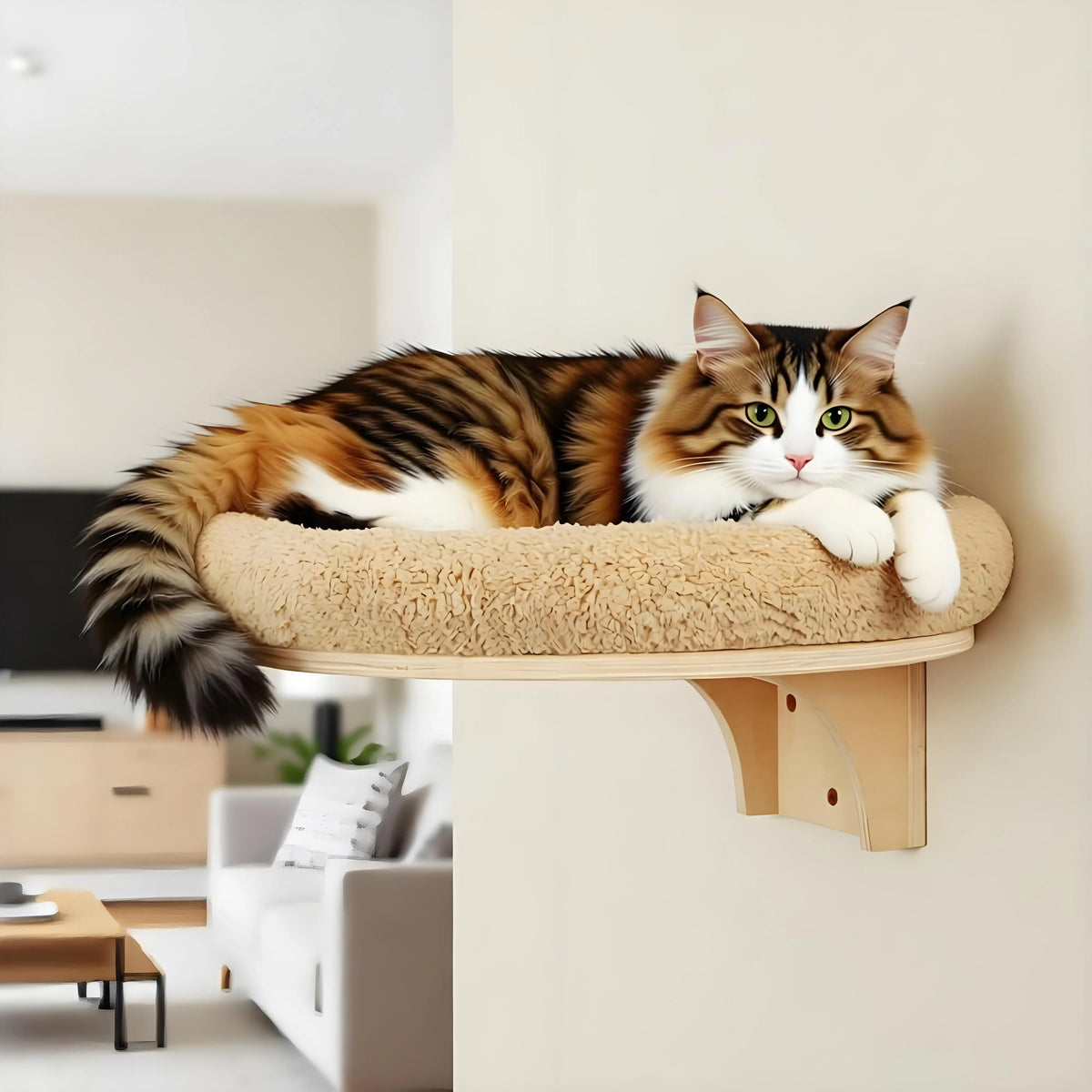 Cat Wall Mounted Wooden Hammock Ladder Scratching Post Perch