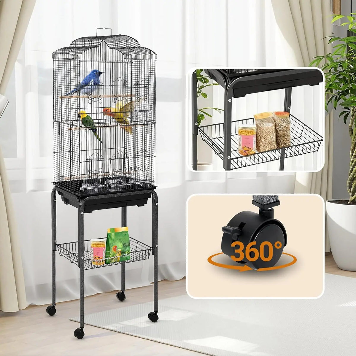 Bird Cage With Play Top And Rolling Stand For Parakeets
