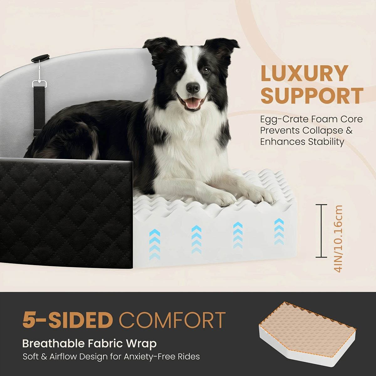 Dog Car Seat With Memory Foam Cushion And Safety Leashes