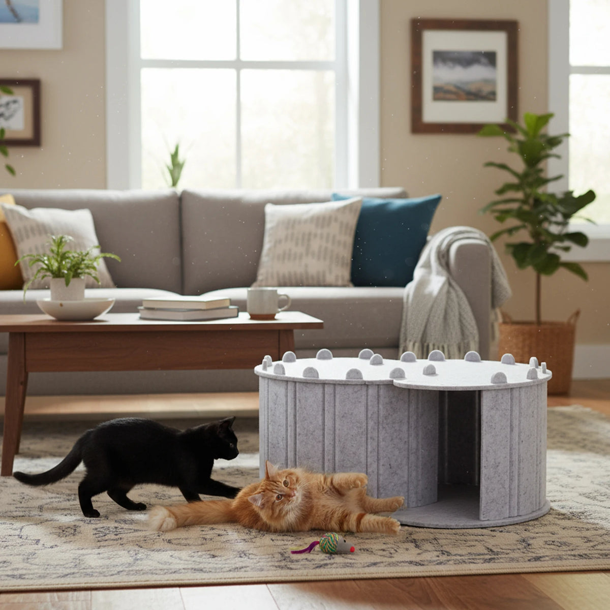 Foldable Cat Tunnel Bed Semi Enclosed Peekaboo Pet House