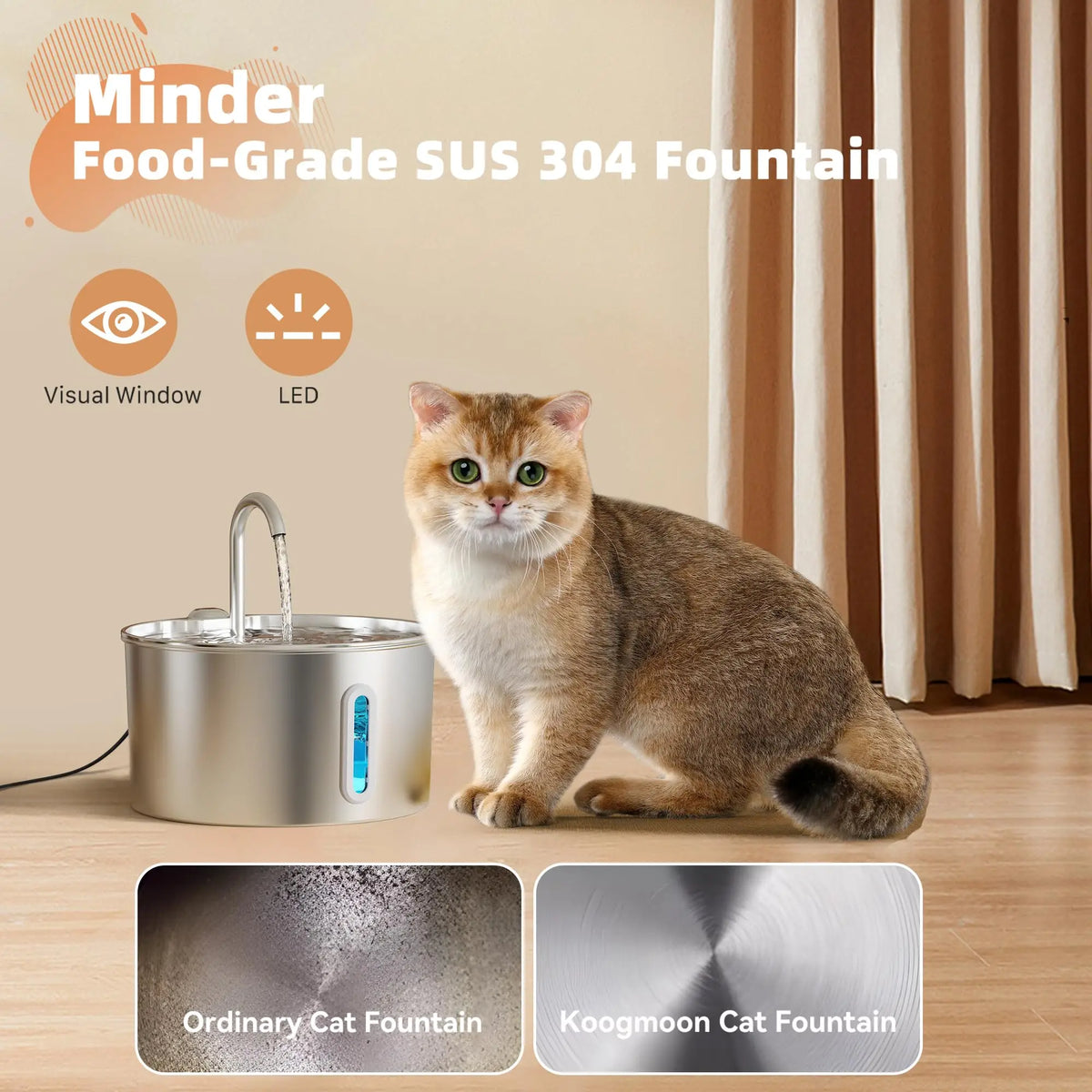 Weomg Automatic Stainless Steel Cat Water Fountain Ultra Quiet Dispenser