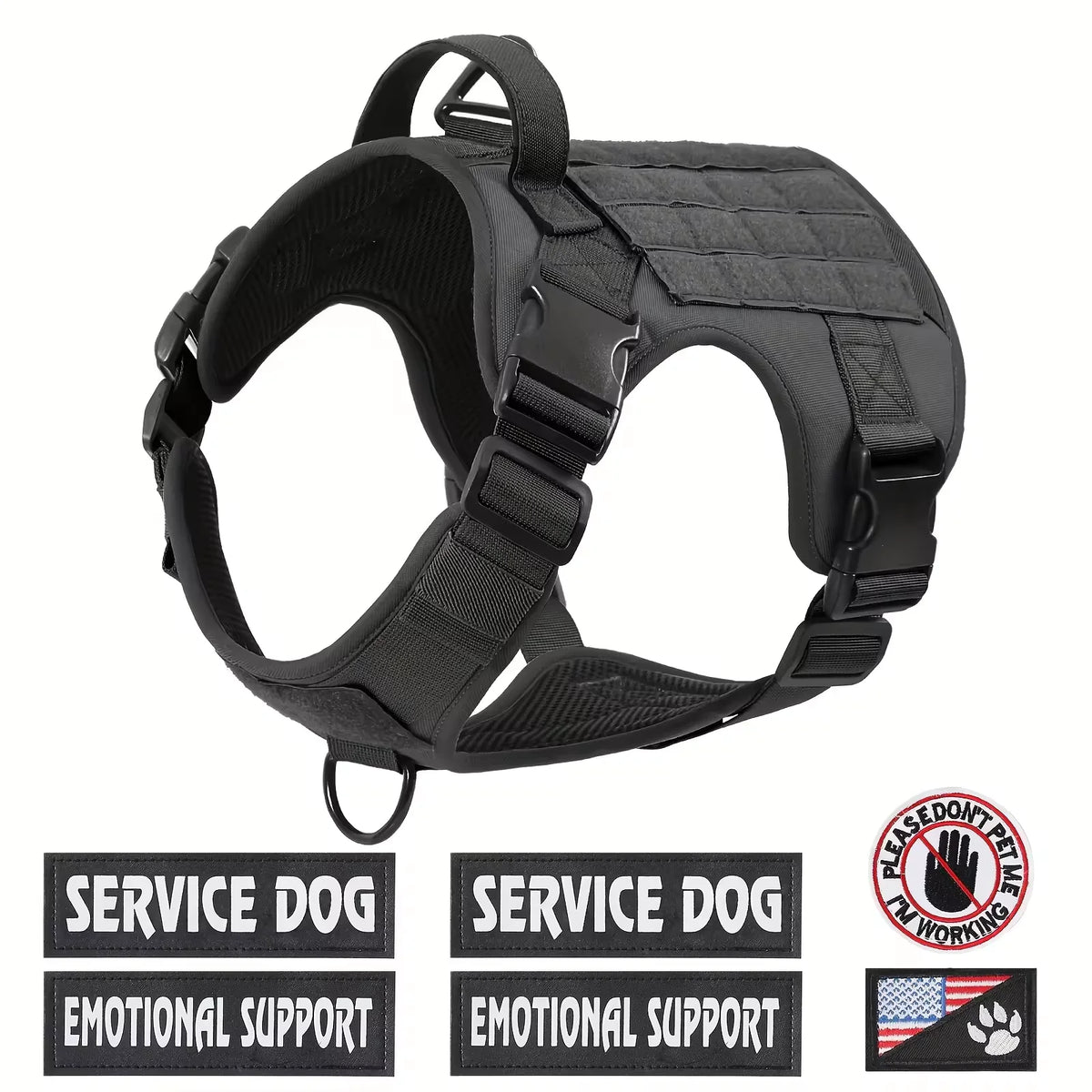 Adjustable Tactical Service Dog Harness with Reflective Straps No Pull Control and Breathable Padding