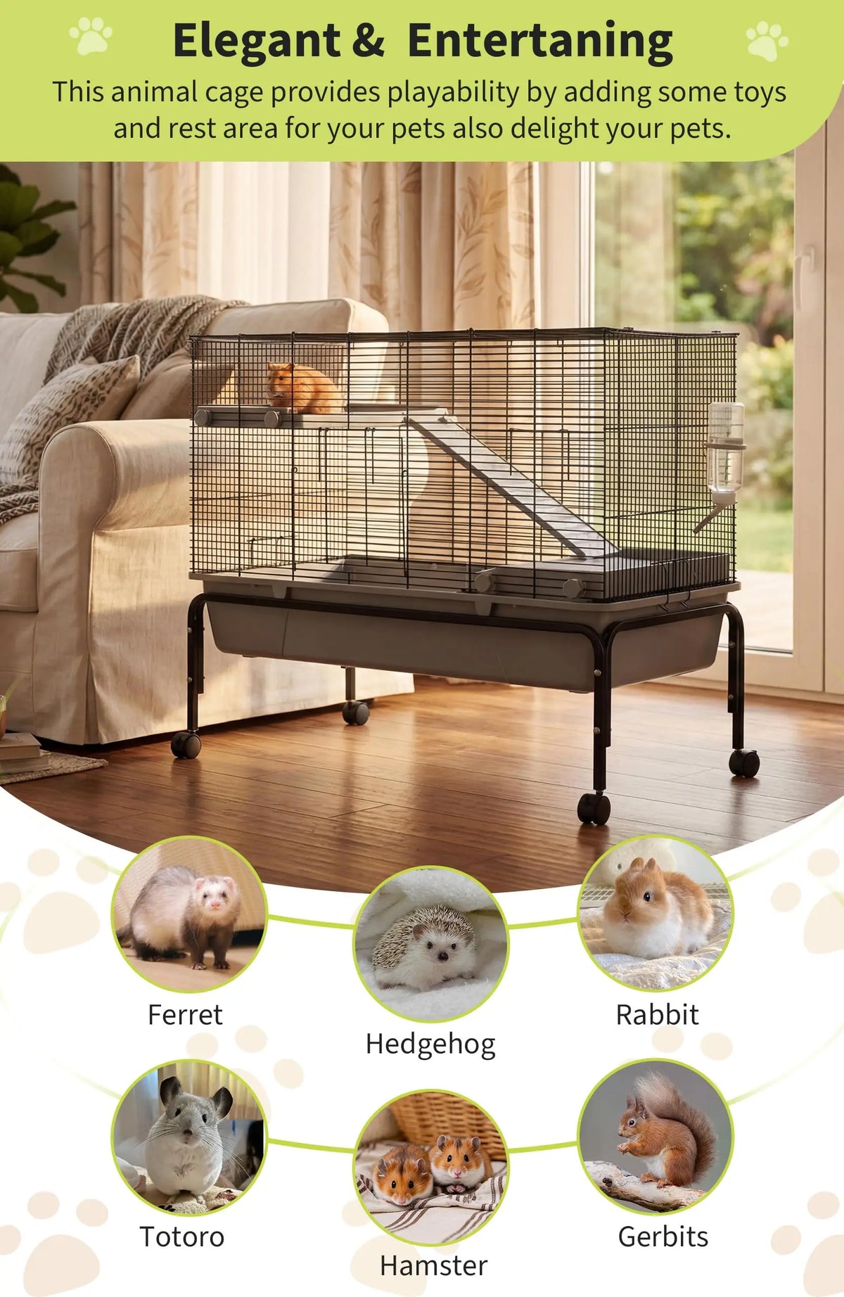 HiMISS Small Animal Cage With Stand And Removable Tray