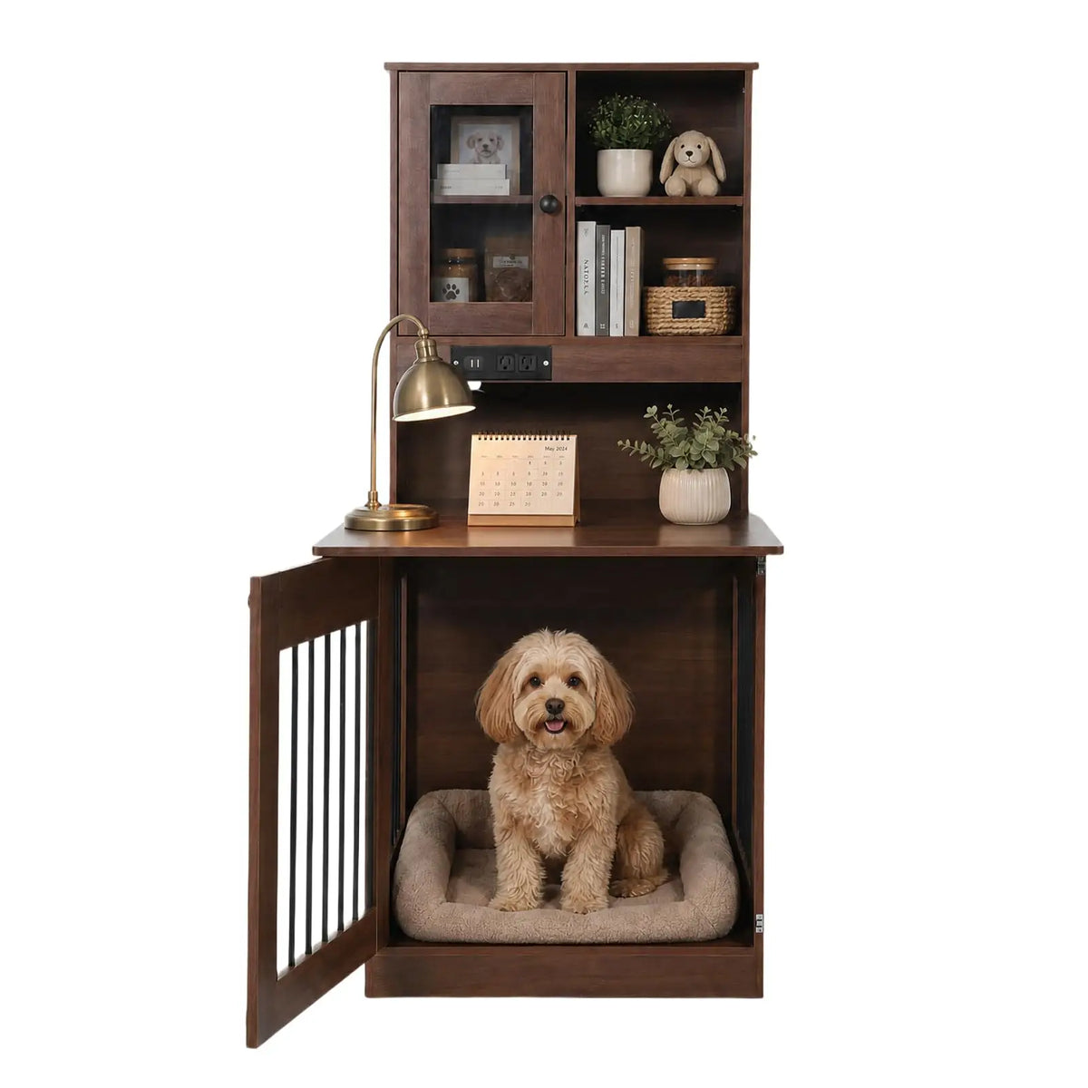 Wooden Dog Crate Furniture With Comfortable Nightstand Design