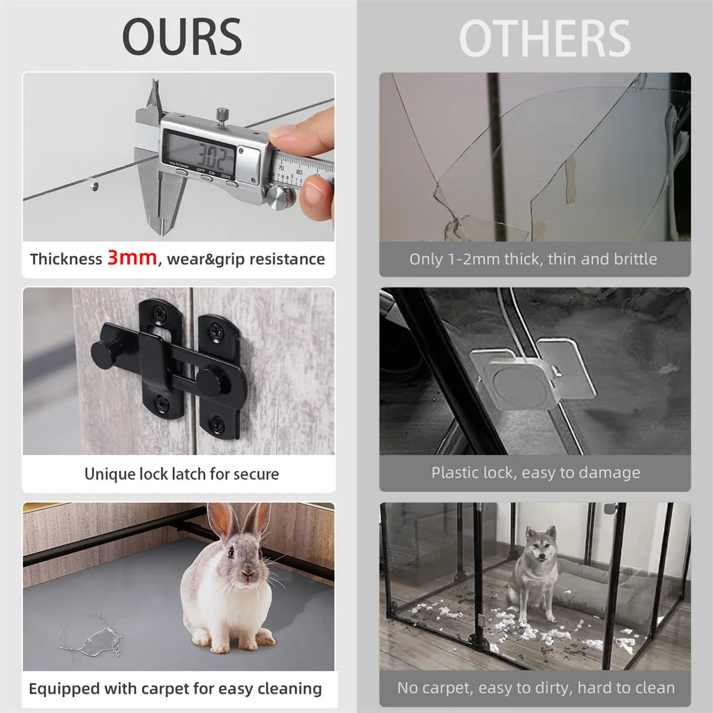 Borwart Tempered Glass Dog Playpen With Pig Rails And Mat