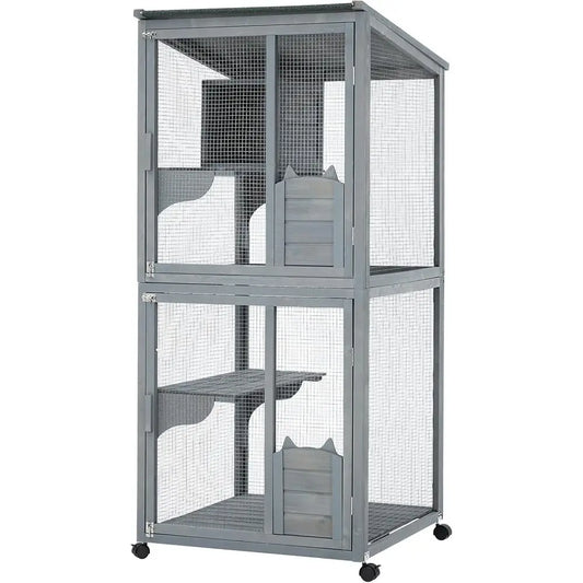 Multi Level Cat Enclosure With Lockable Wheels And Cabin