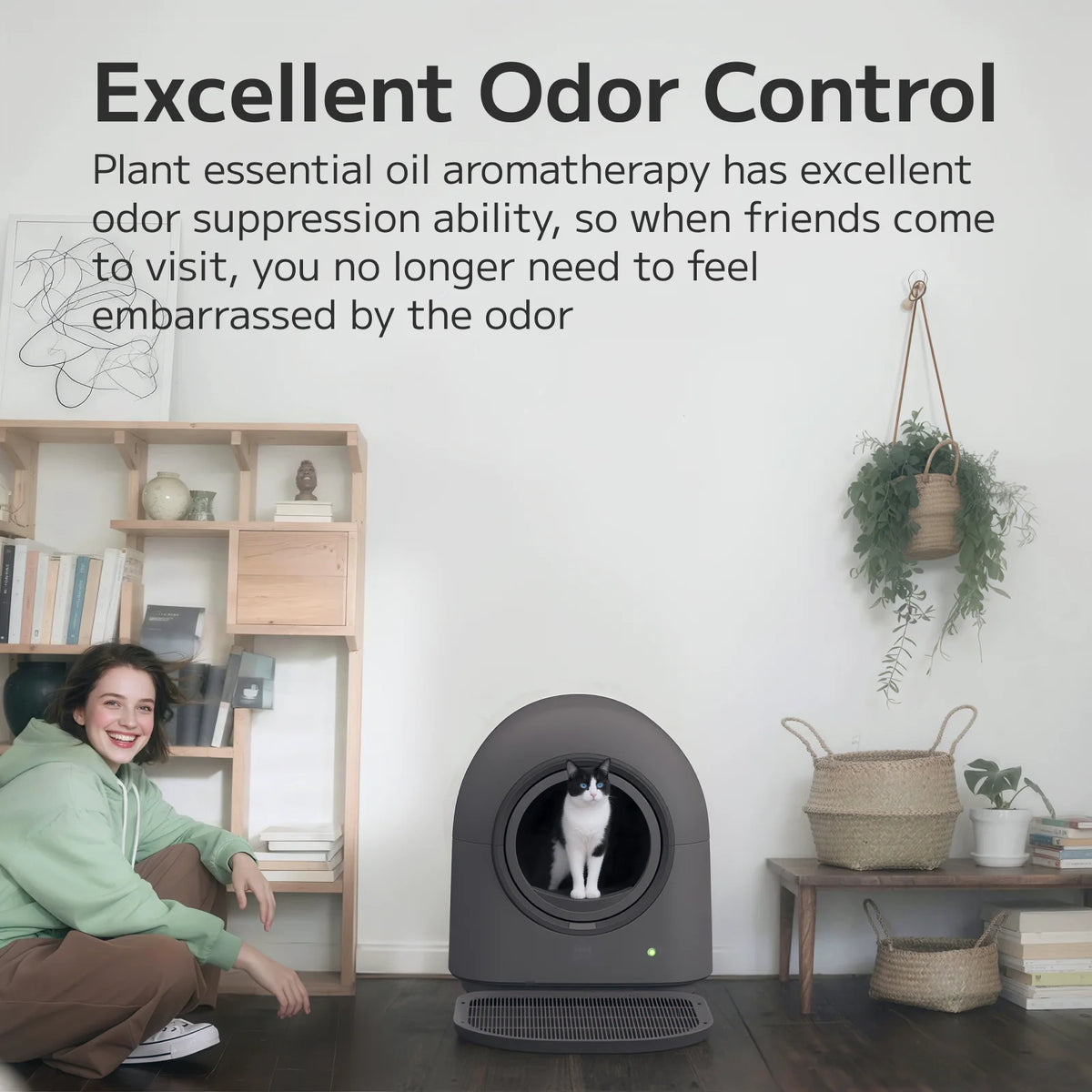 Automatic Self Cleaning Cat Litter Box, Smart Robot Cat Litter Box with APP Control, Automatic Cleaning, Odor Control, Safety Sensors Anti-Pinch, Hands-Free for Multiple Cats