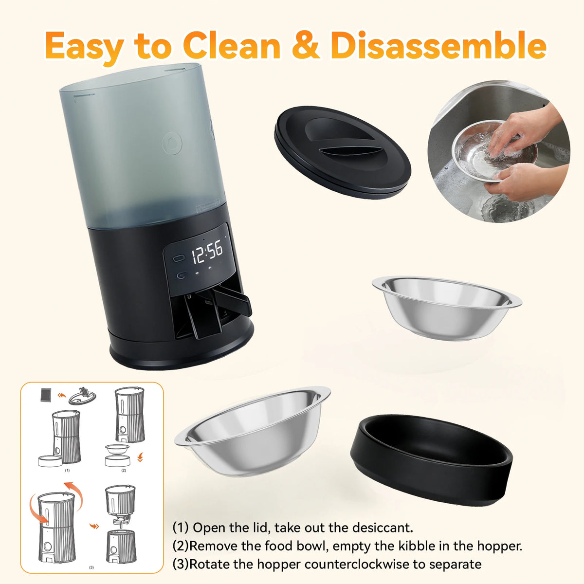 Automatic Programmable Cat Feeder With Dual Stainless Bowls