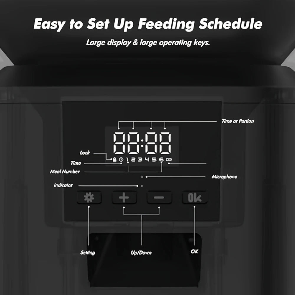 NITYERS 8L Automatic Cat Feeder, Smart Pet Food Dispenser with Key Control, Voice Recorder, Dual Power Supply, Timed Auto Dog Feeder with Stainless Steel Bowl