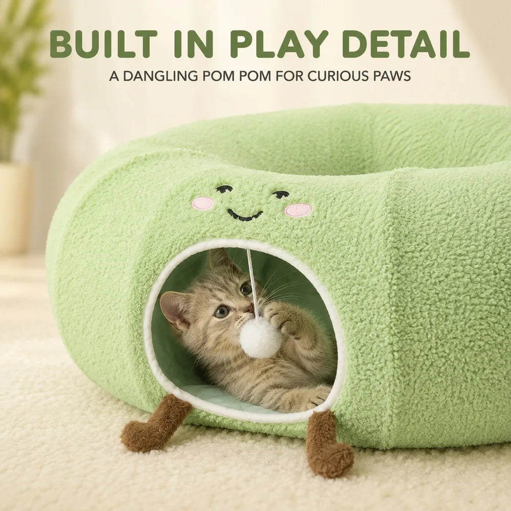 Convertible Cat Tunnel Bed With Plush Removable Cushion
