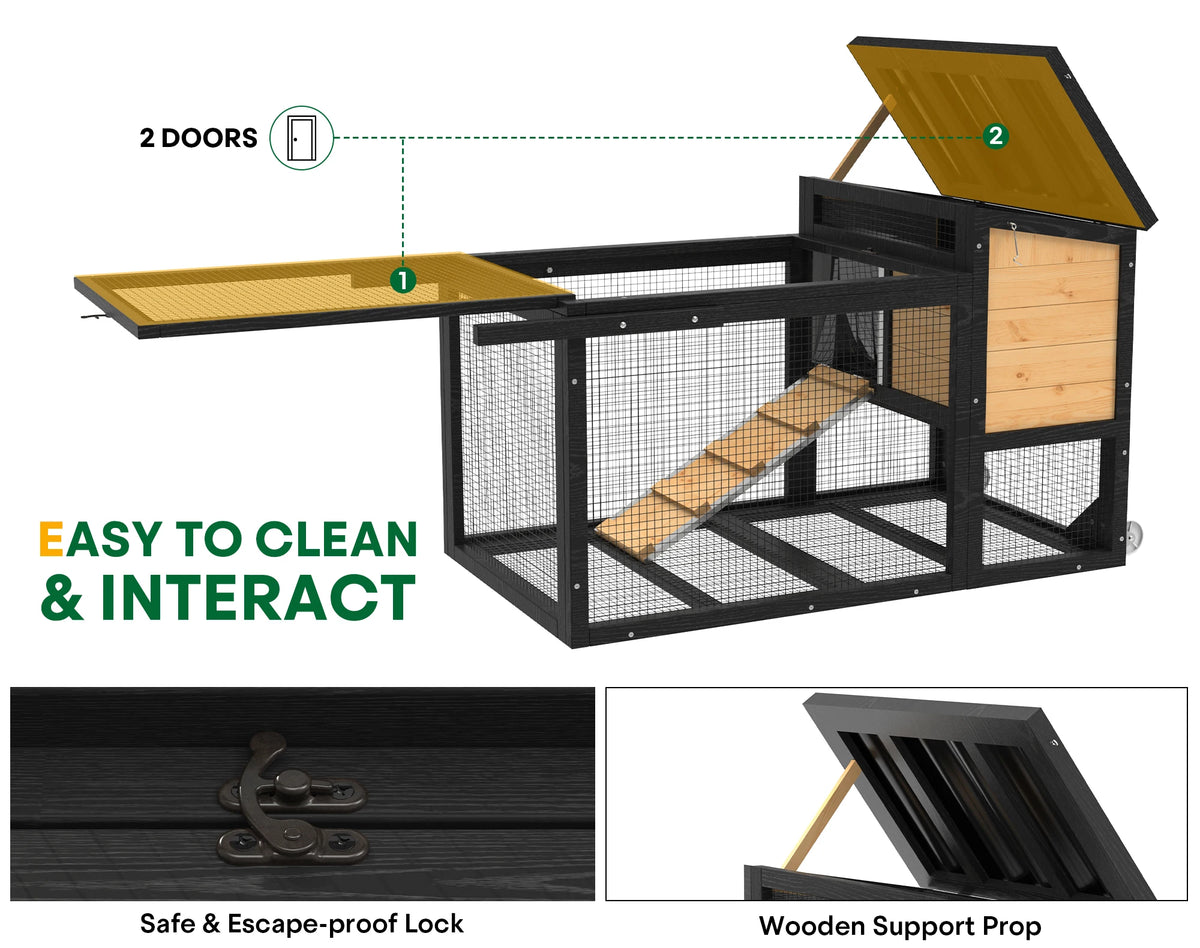 Outdoor Wooden Rabbit Hutch With Wheels And Pull Out Tray