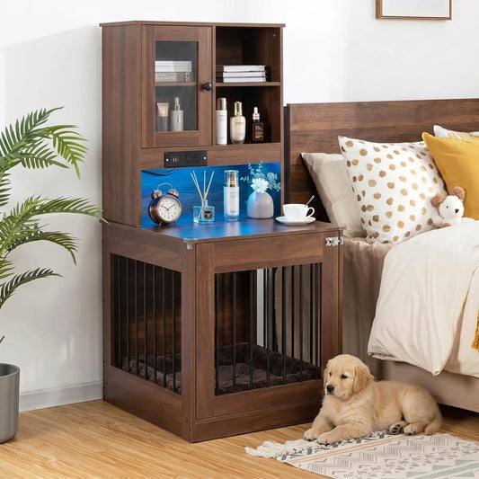Wooden Dog Crate Furniture With Comfortable Nightstand Design