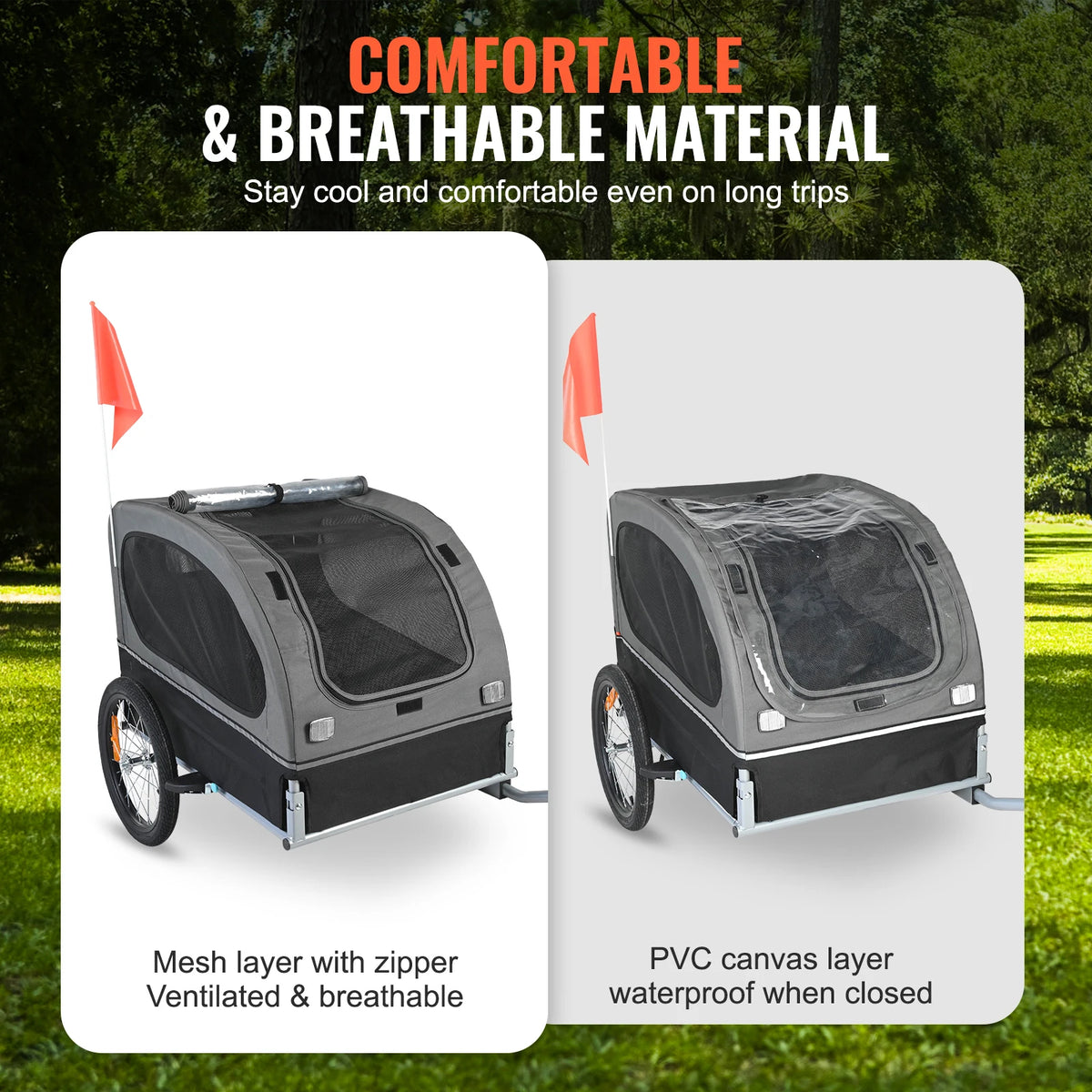 Collapsible Dog Bike Trailer With Coupler Reflector And Flag
