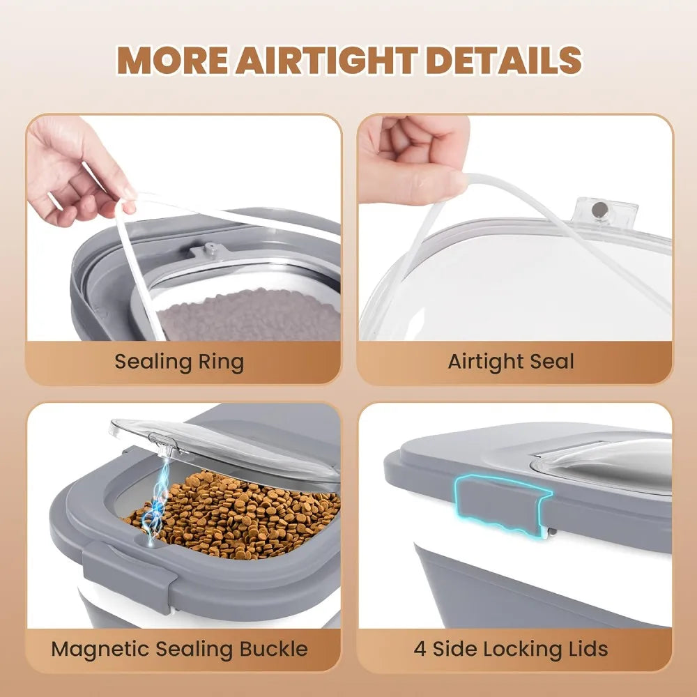 Collapsible Pet Food Storage Container With Airtight Lid And Wheels
