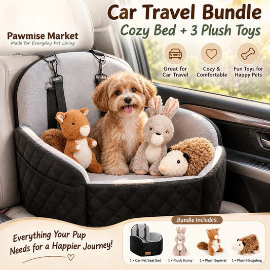 Dog Car Seat Bed With Securing Straps And Plush Toys