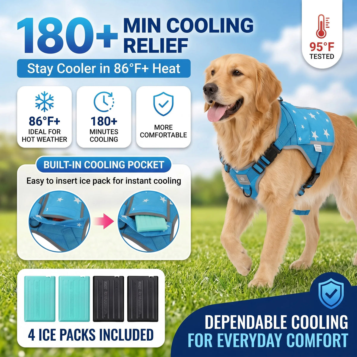 Cooling Vest Harness For Dogs With Freezer Packs Outdoor Use