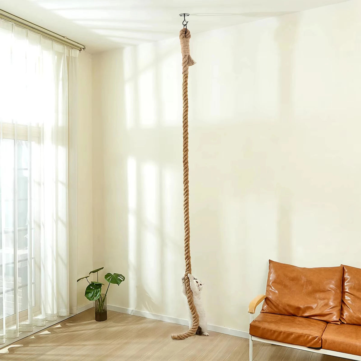 Indoor Cat Sisal Rope Climber With Interactive Scratching Toy