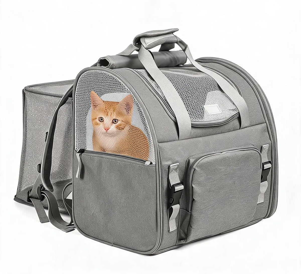 Expandable Mesh Cat Carrier Backpack With Breathable Travel Design
