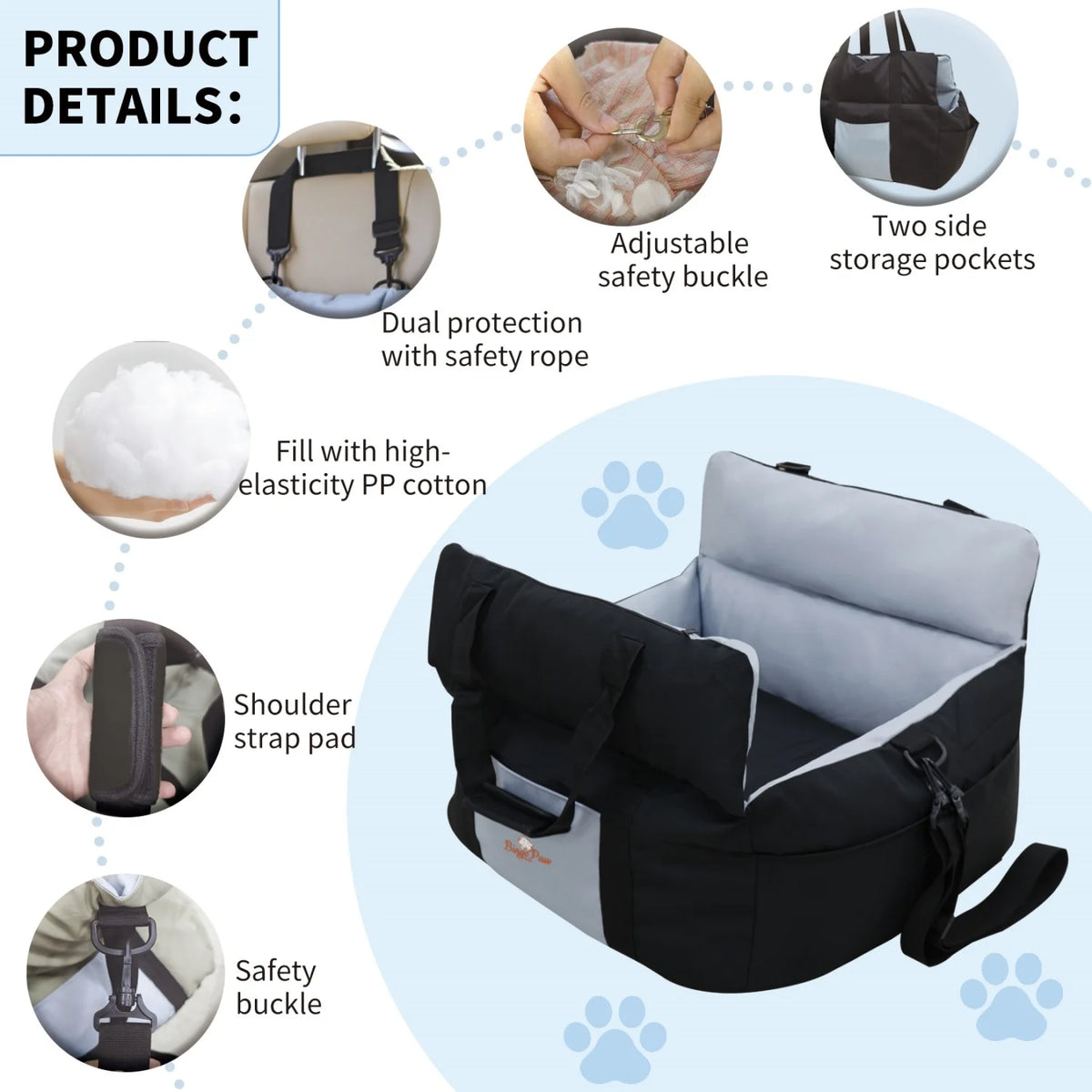 BINGOPAW Dog Car Seat Booster For Small Dogs Travel Carrier