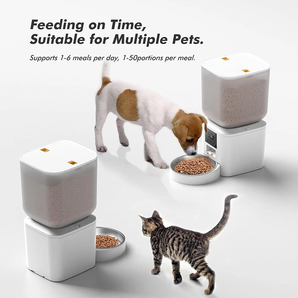 NITYERS 8L Automatic Cat Feeder, Smart Pet Food Dispenser with Key Control, Voice Recorder, Dual Power Supply, Timed Auto Dog Feeder with Stainless Steel Bowl