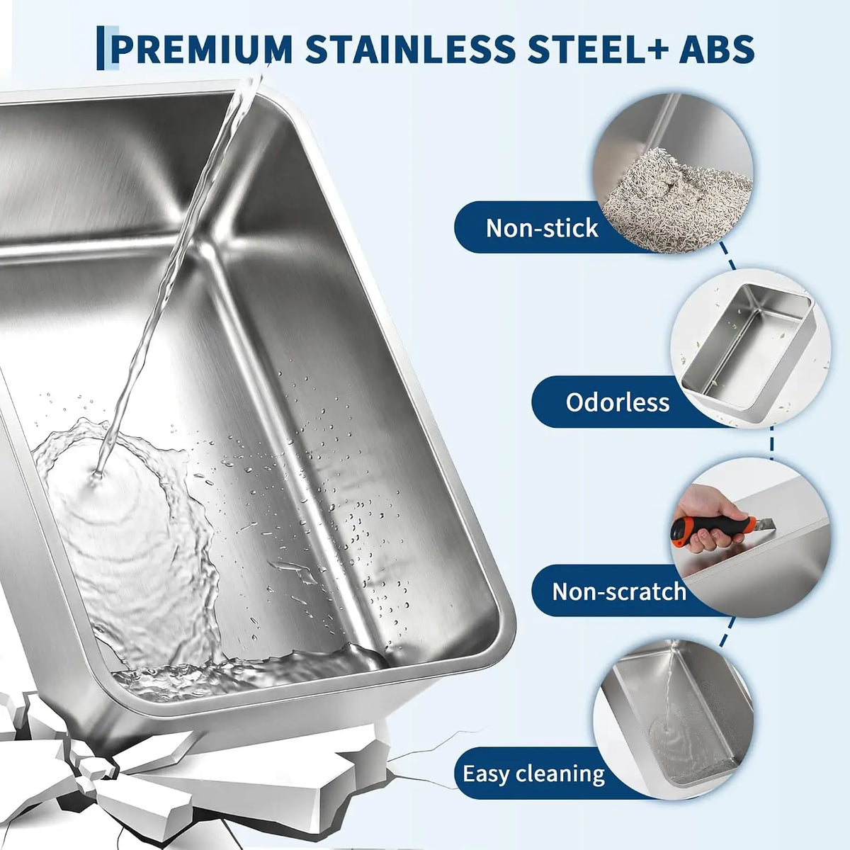 Dog-Proof Fully Enclosed Stainless Steel Litter Box with Lid | Enclosed, High Sided, Front Entry & Top Exit, Leak Proof Design, Scoop Included, Great for Large & Multi-Cat Homes - Pink