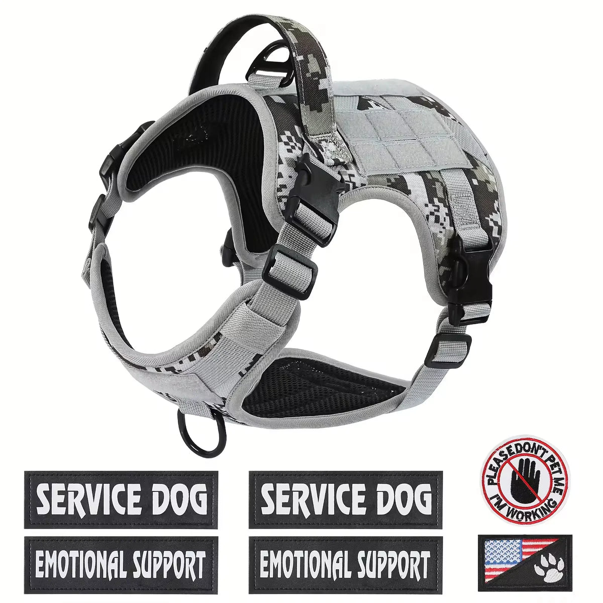 Adjustable Tactical Service Dog Harness with Reflective Straps No Pull Control and Breathable Padding