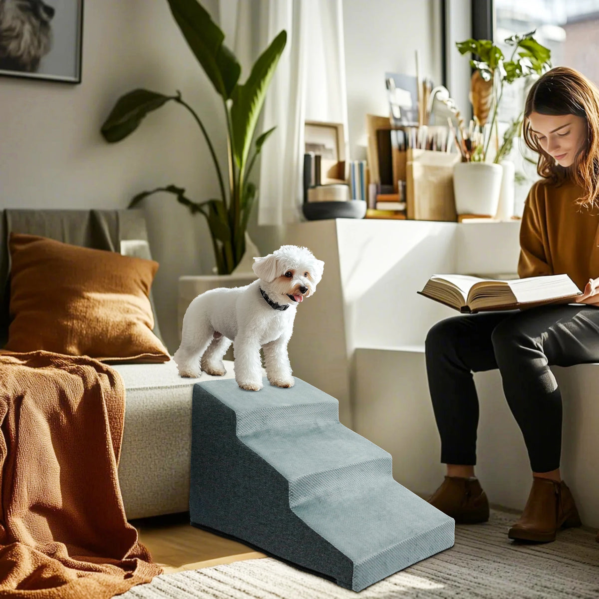 High Density Foam Dog Stairs For Small Dogs With Cover