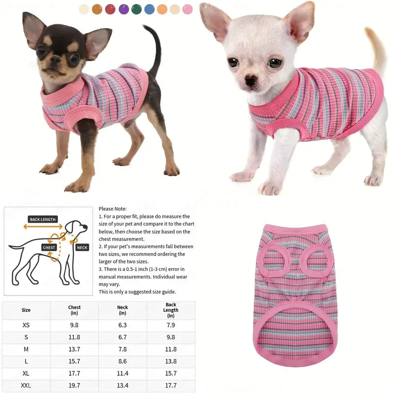 Soft Ribbed Dog Vest Pink Striped Tank for Small to Extra Small Breeds Easy Pullover Style Hand Wash Pet Clothing